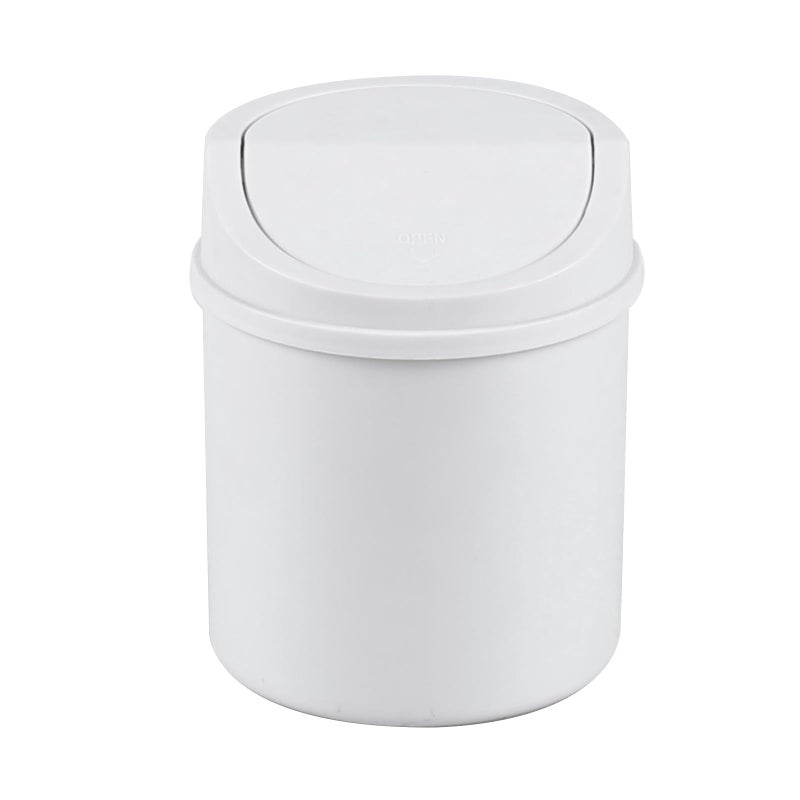 Eagrye 0.5 Gallon Tiny Desktop Trash Can, Mini Garbage Can with Swing Lid, White - Image 1